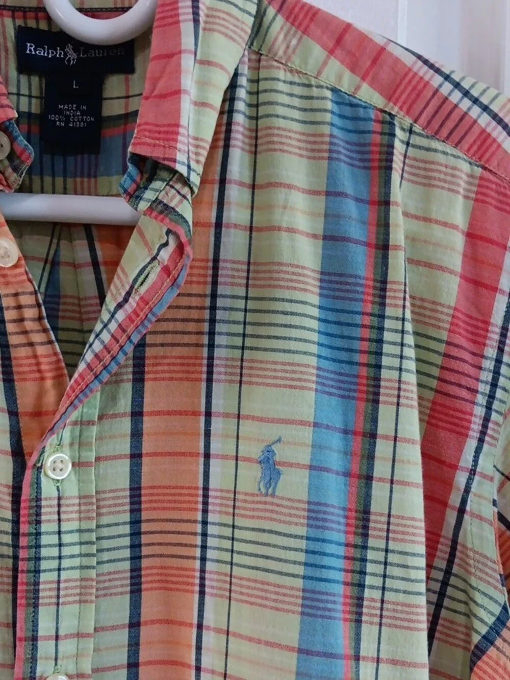 Polo Ralph Lauren Pastel Madras Plaid Boyfriend Shirt Fits Women's M S Vtg